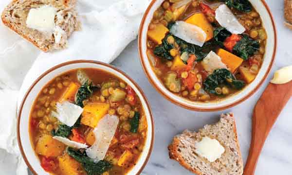 Butternut Squash, Kale, and Lentil Soup