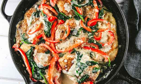 Creamy Skillet Chicken with Peppers and Spinach