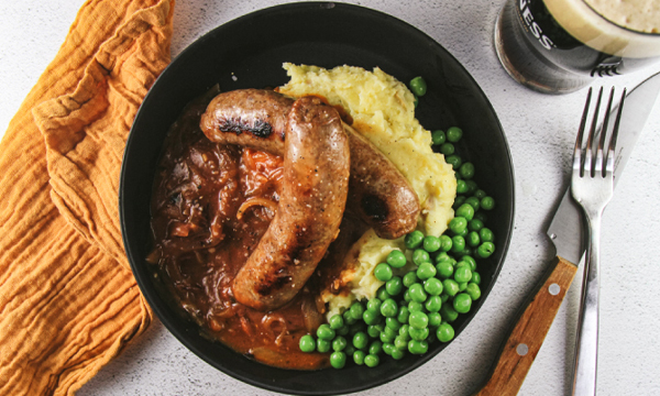 Bangers and Mash with Stout Gravy