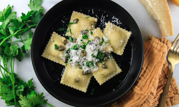 Classic Cheese Ravioli with Brown Butter, Lemon, and Caper Sauce