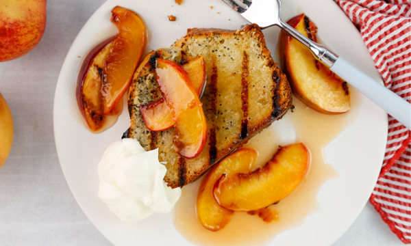 Grilled Poppy Seed Pound Cake with Summer Nectarines and Crème Fraîche