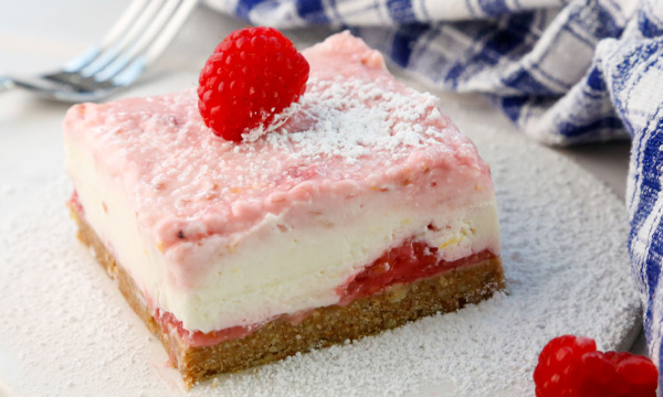 No-Bake Raspberry Lemon Cheesecake Bars with Graham Cracker Almond Crust