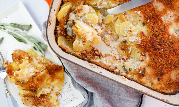 Potatoes au Gratin with Asiago Cheese and Sage