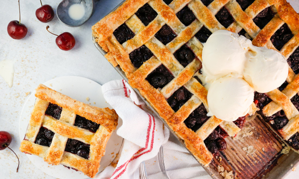 Sheet Pan Cherry Pie with Vanilla Ice Cream