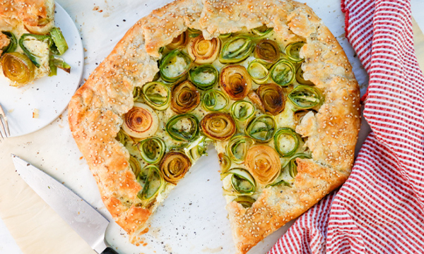 Spring Leek & Asparagus Galette with Roasted Garlic and Lemon Ricotta