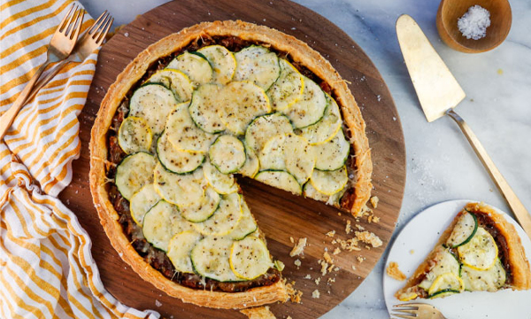 Summer Squash and Tomato Tart with Caramelized Onions and Gruyere Cheese