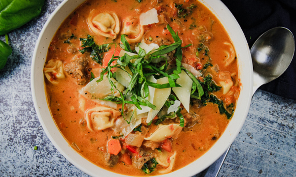 Creamy Tomato Soup with Sausage and Tortellini