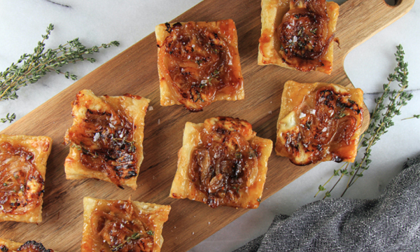 Upside Down Tarts with Onion, Brie, Fig Jam and Thyme