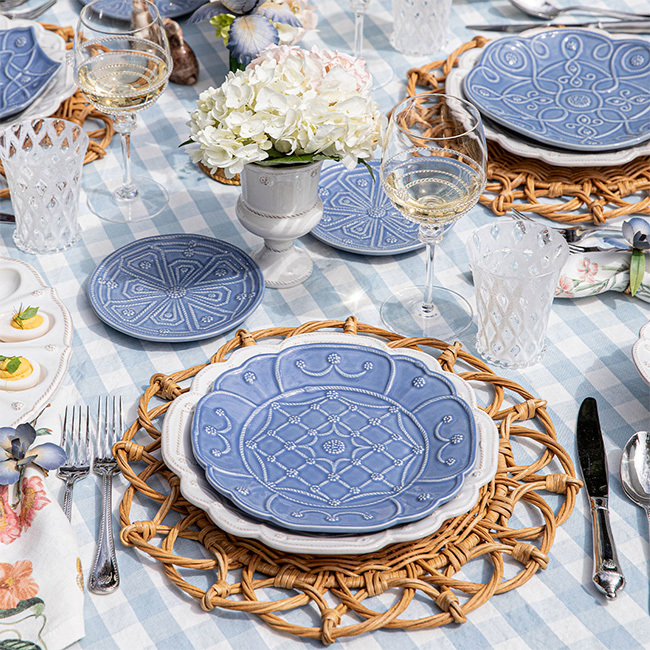 Juliska Jardins du Monde Dessert/Salad Plate - Assorted | Set/4 | Chambray - place setting