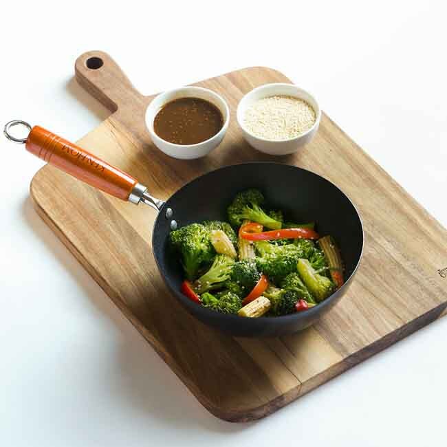 Ken Hom Classic Non-Stick Carbon Steel Mini Wok, 7.75” & Cutting Board