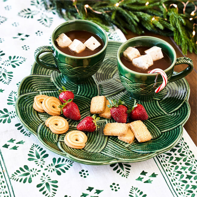 Juliska Le Panier Mystic Knot Charger/Platter | Basil  as a platter with cups