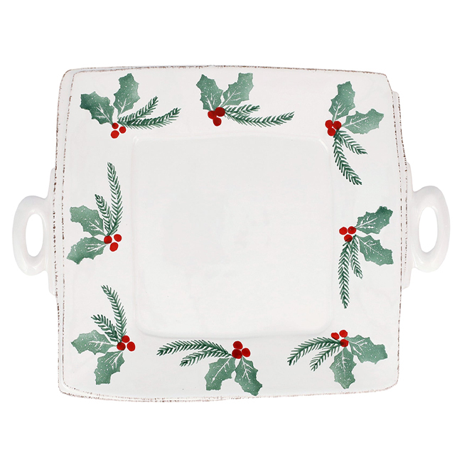 Vietri Lastra Evergreen Handled Square Platter 