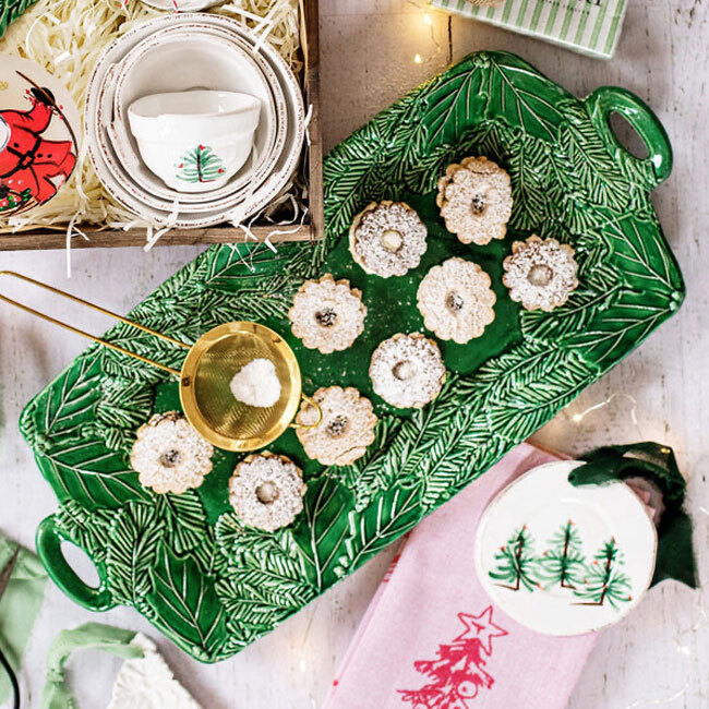 Vietri Lastra Holiday Green Figural Handled Rectangular Platter