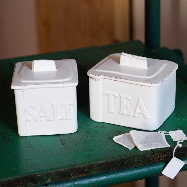 Vietri Lastra White Tea Canister with Salt Cellar