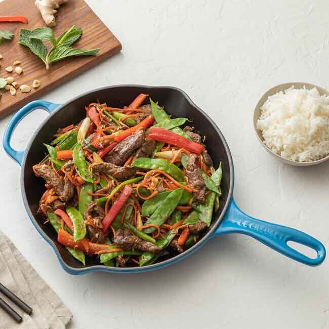 Le Creuset Cast Iron Round Skillet | Carribbean in use