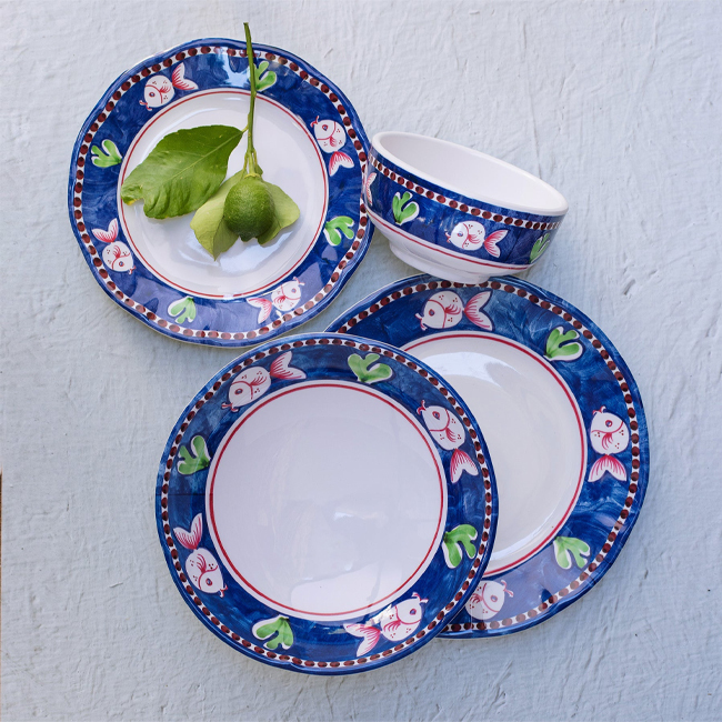 Vietri Campagna Melamine Cereal Bowl | Pesce - place setting