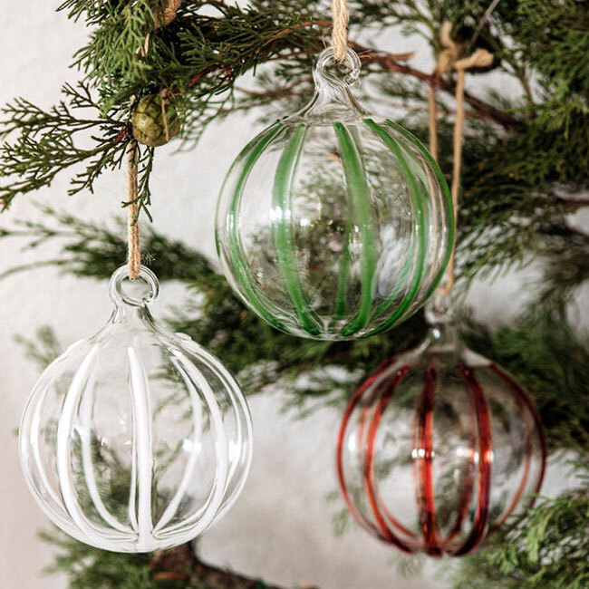 Vietri Nuovo Stripe Glass Ornament | Red w/collection