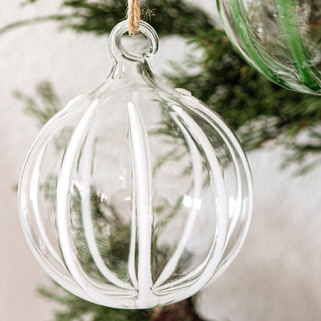Vietri Nuovo Stripe Glass Ornament | White	