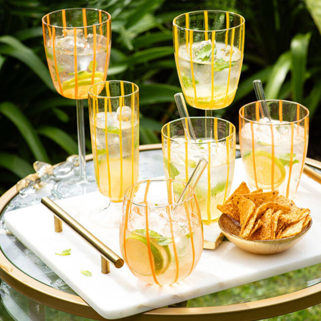 Vietri Nuovo Stripe Wine Glass | Orange & Yellow Collection