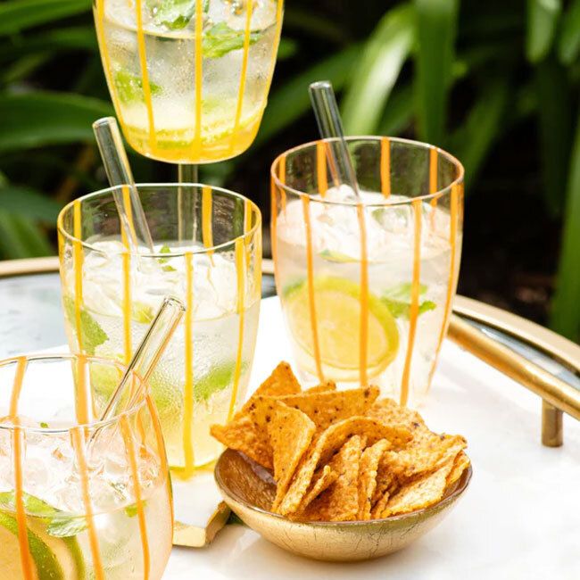 Vietri Nuovo Stripe Tall Tumbler Glass | Orange & Yellow