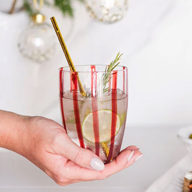 Vietri Nuovo Stripe Tall Tumbler Glass | Red