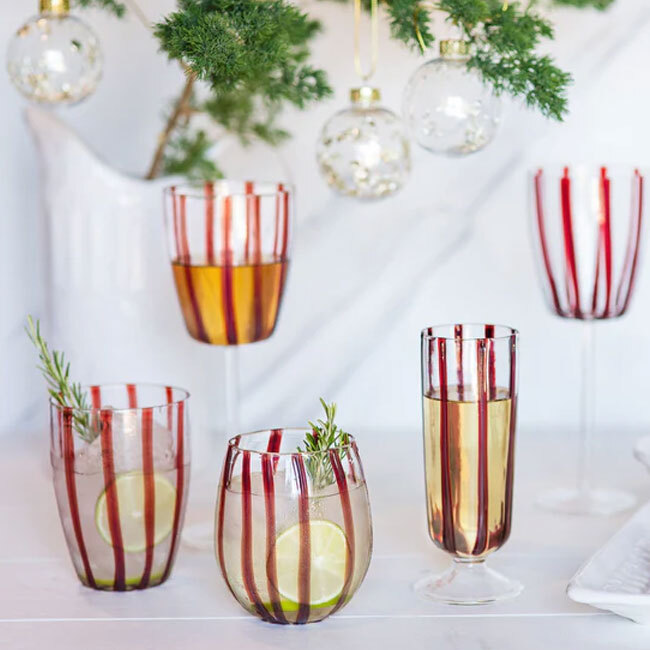 Vietri Nuovo Stripe Tall Tumbler Glass | Red in collection