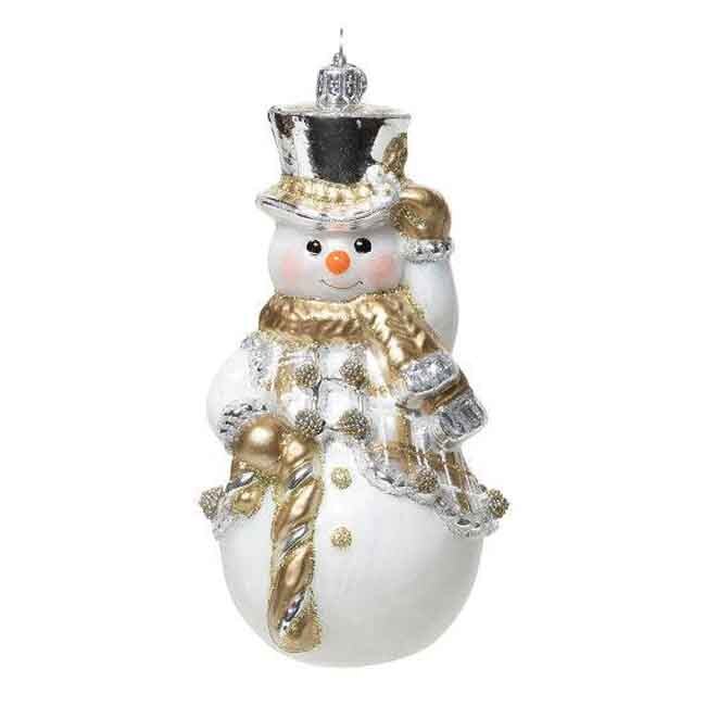 Juliska Berry & Thread Gold & Silver Tartan Snowman Glass Ornament