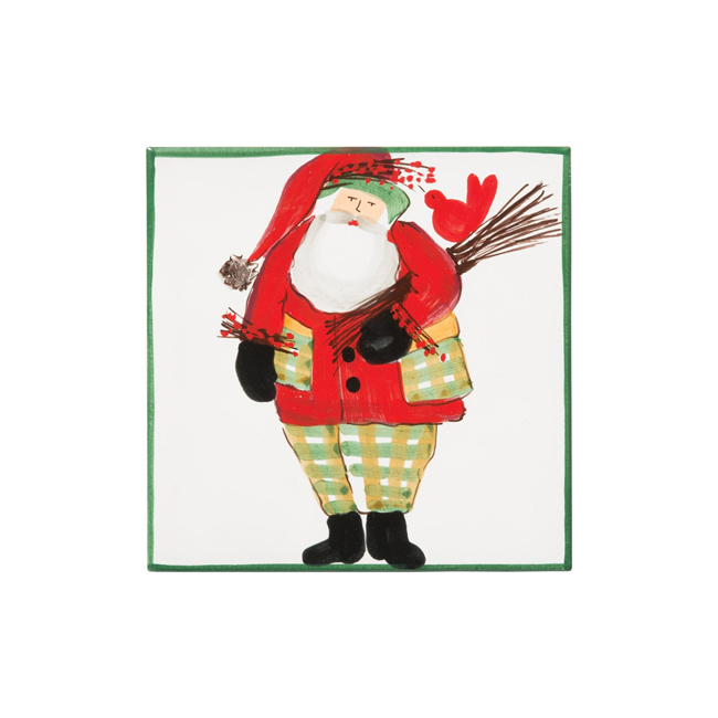 Vietri Old St. Nick Trivet Green Border with Wood Pile