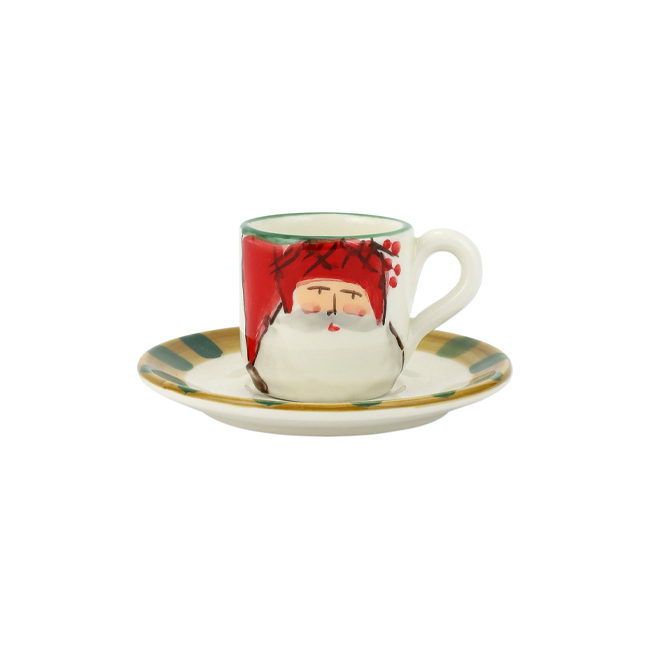 Vietri Old Saint Nick Espresso Cup and Saucer | Red Hat