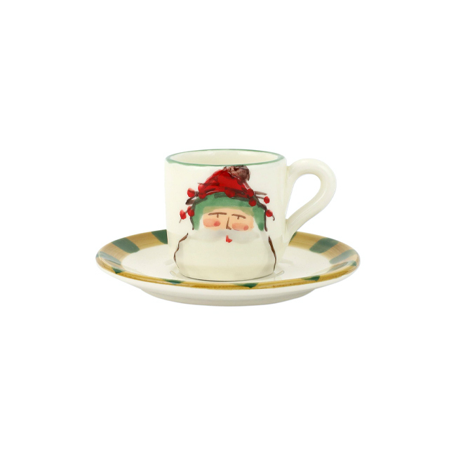 Vietri Old St. Nick Espresso Cup and Saucer | Green Hat