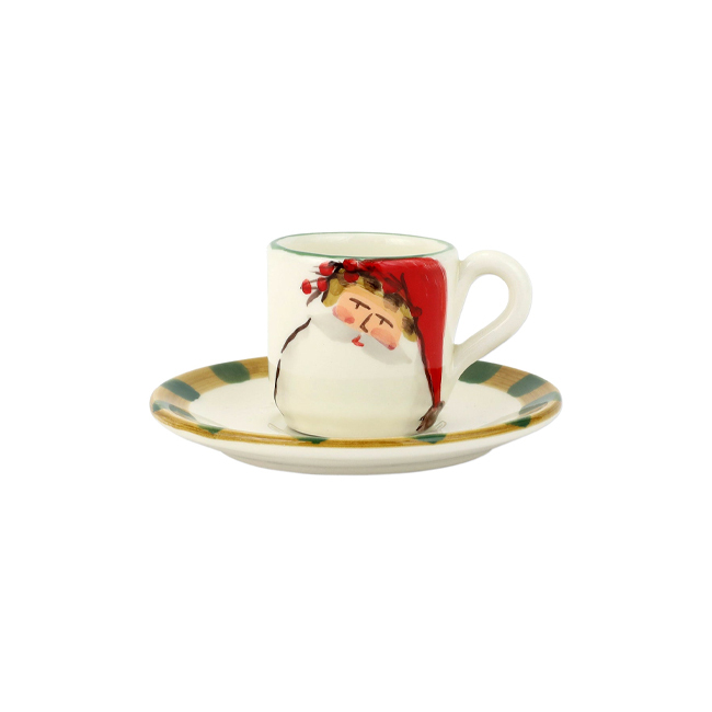 Vietri Old St. Nick Espresso Cup and Saucer| Animal Hat