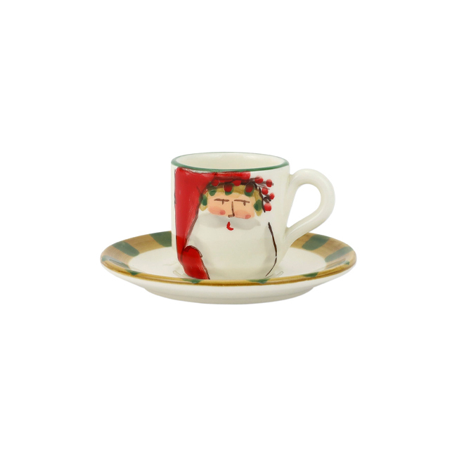 Vietri Old St. Nick Espresso Cup and Saucer | Stripe Hat