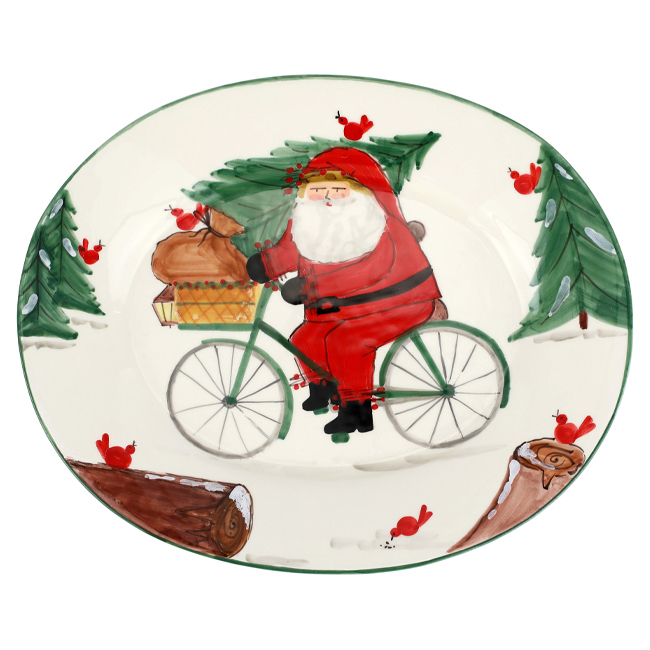 Vietri Old St. Nick Oval Platter with Bicycle	