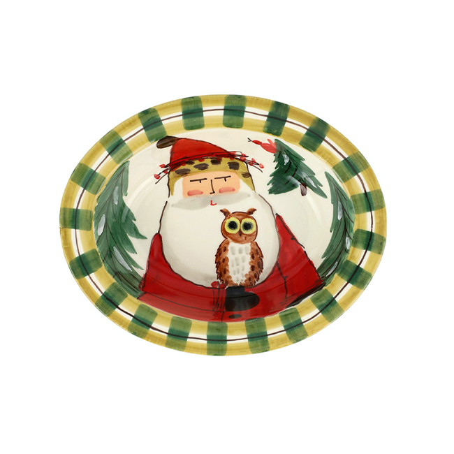 Vietri Old St. Nick Rimmed Oval Bowl w/ Owl