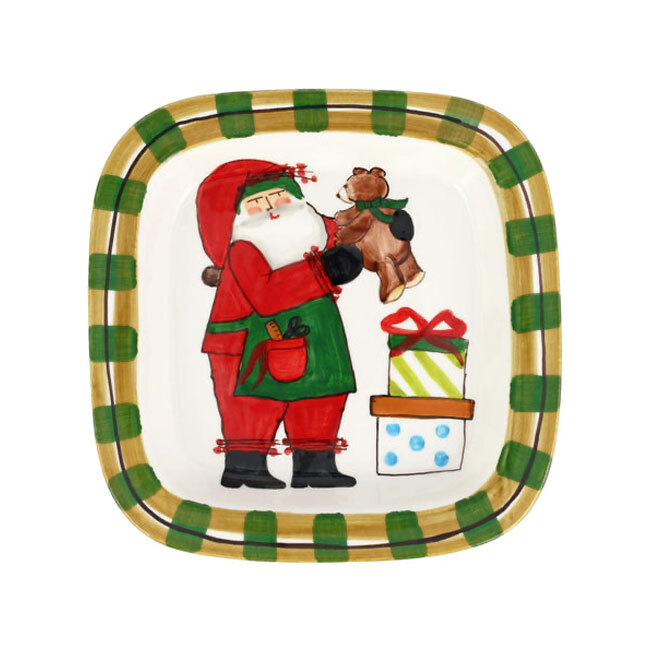 Product Vietri Old St. Nick Small Rimmed Square Platter With Teddy Bear