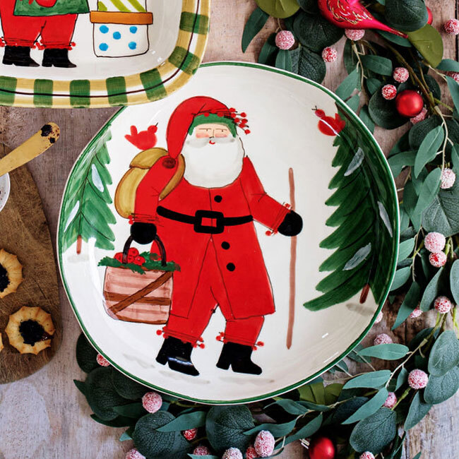 Vietri Old St. Nick Shallow Bowl With Apple Basket