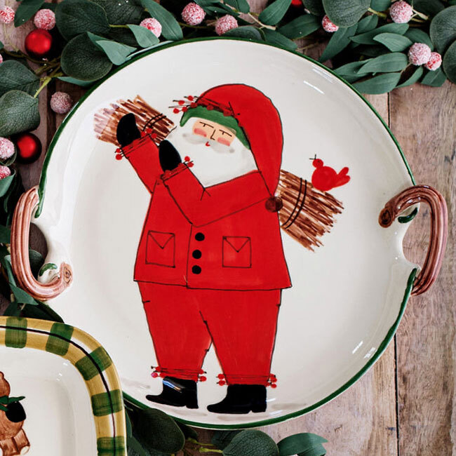 Vietri Old St. Nick Handled Round Platter With Sticks