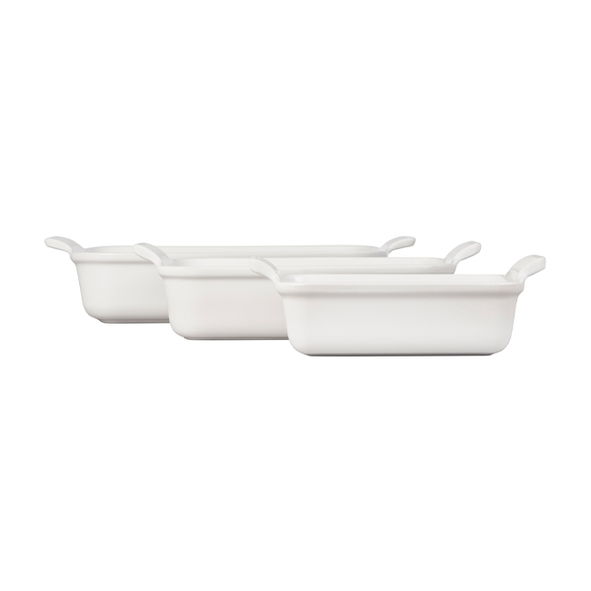 Le Creuset Heritage 3-Piece Rectangular Baking Dish Set - White