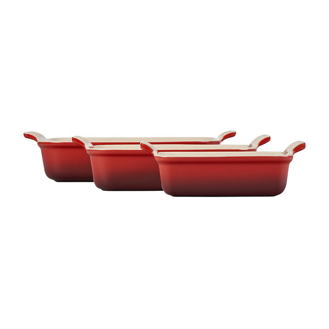 Le Creuset Heritage 3-Piece Rectangular Baking Dish Set - Cerise