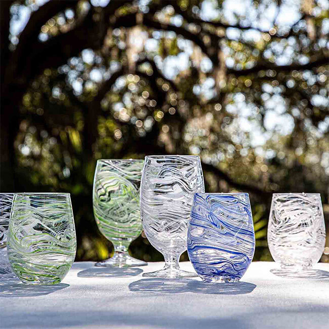 Juliska Puro Marbled Stemless Wine Glass | Green with collection