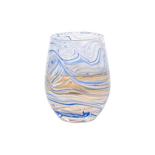 Juliska Puro Marbled Stemless Wine Glass | Blue