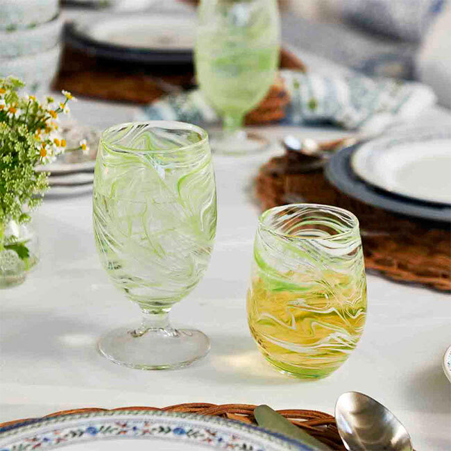 Juliska Puro Marbled Goblet | Green w/ Stemless Wine Glass