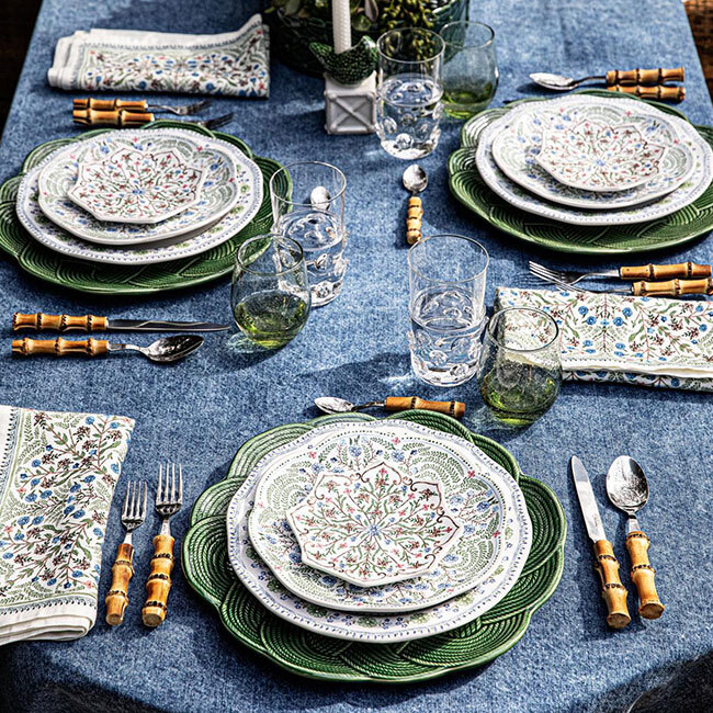 Juliska Provence Stemless Wine Glass | Basil with place setting