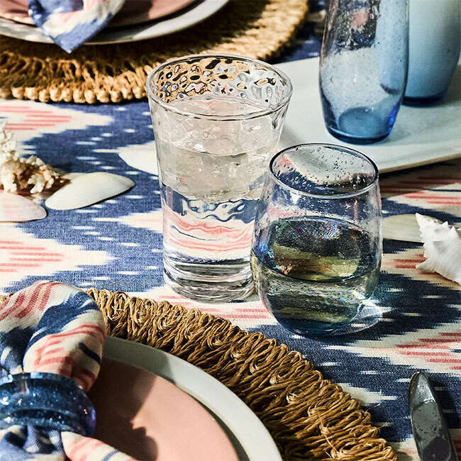 Juliska Provence Stemless Wine Glass | Chambray on table