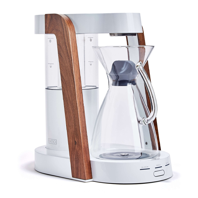 Product Ratio Eight Coffee Maker | White/Walnut 3/4 view