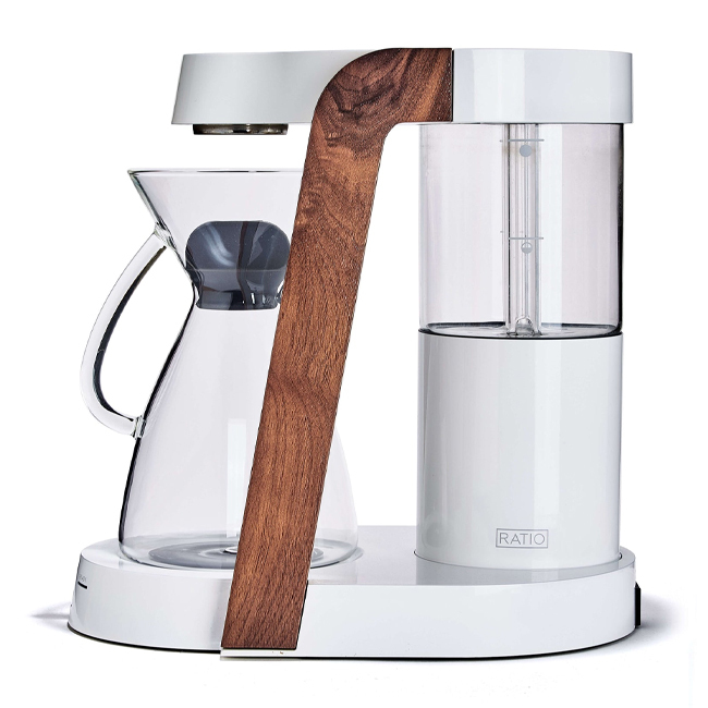 Ratio Eight Coffee Maker | White/Walnut Side