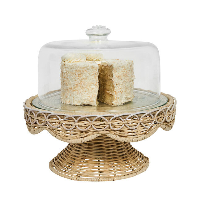Juliska Provence Rattan Cake Stand | Whitewash with cake dome