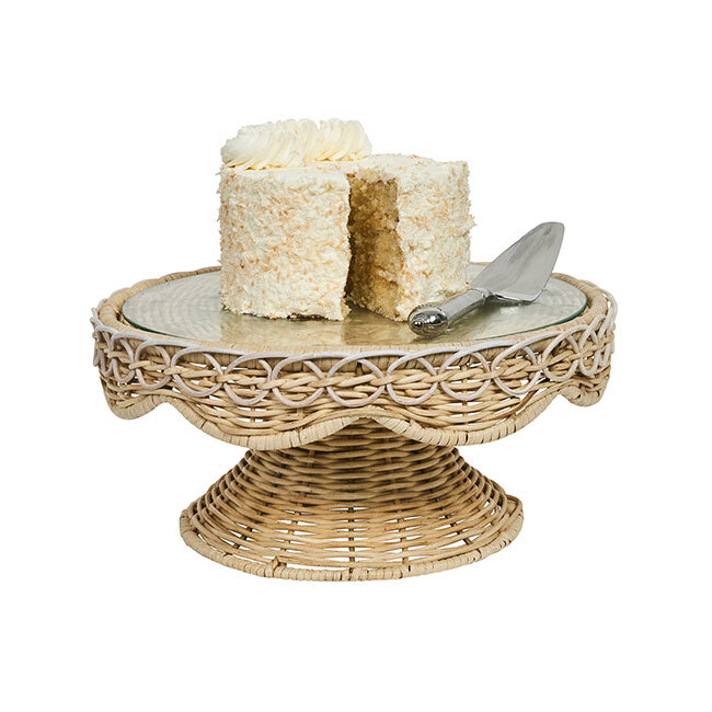 Juliska Provence Rattan Cake Stand | Whitewash with cake and server