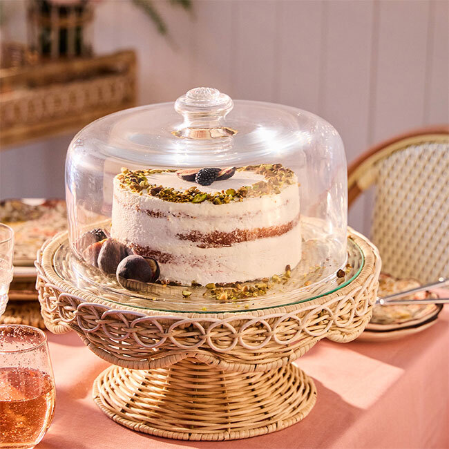 Juliska Provence Rattan Cake Stand | Whitewash with cake dome