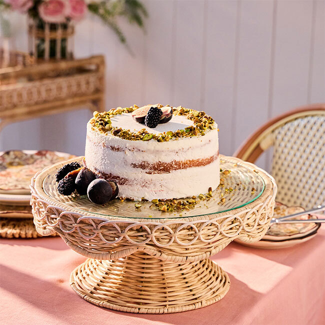 Juliska Provence Rattan Cake Stand | Whitewash with cake